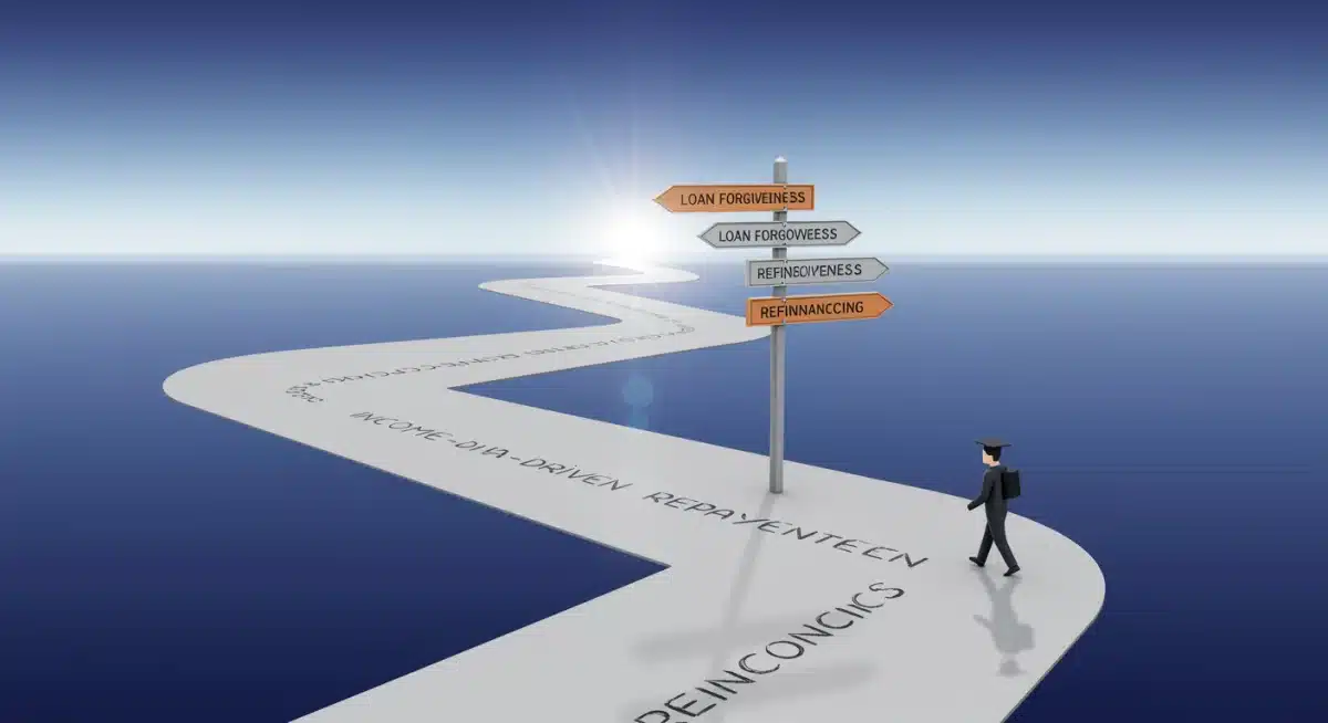 Illustrated roadmap showing various student loan repayment strategies and options