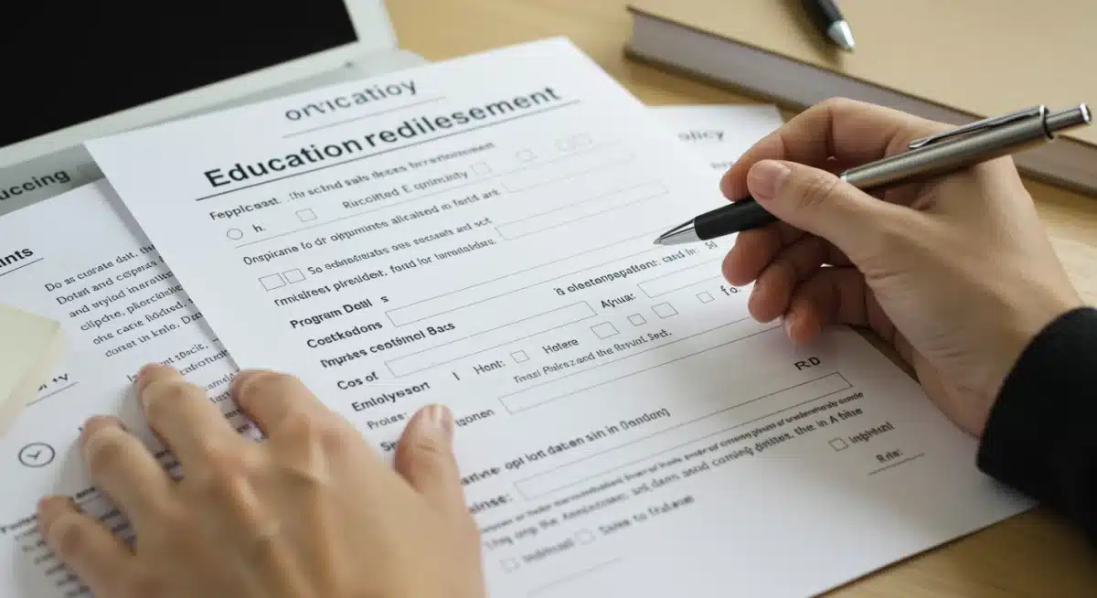 Filling out education reimbursement application form online.