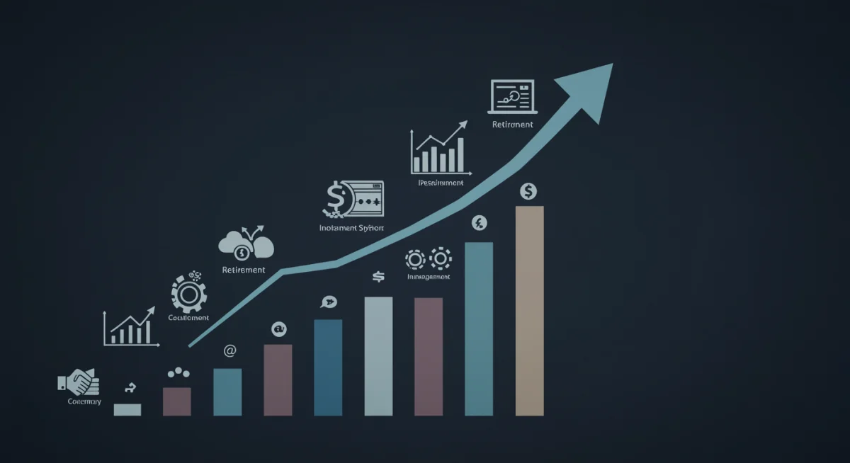 Graphic illustrating financial growth and stability through comprehensive planning, with icons for various financial aspects.