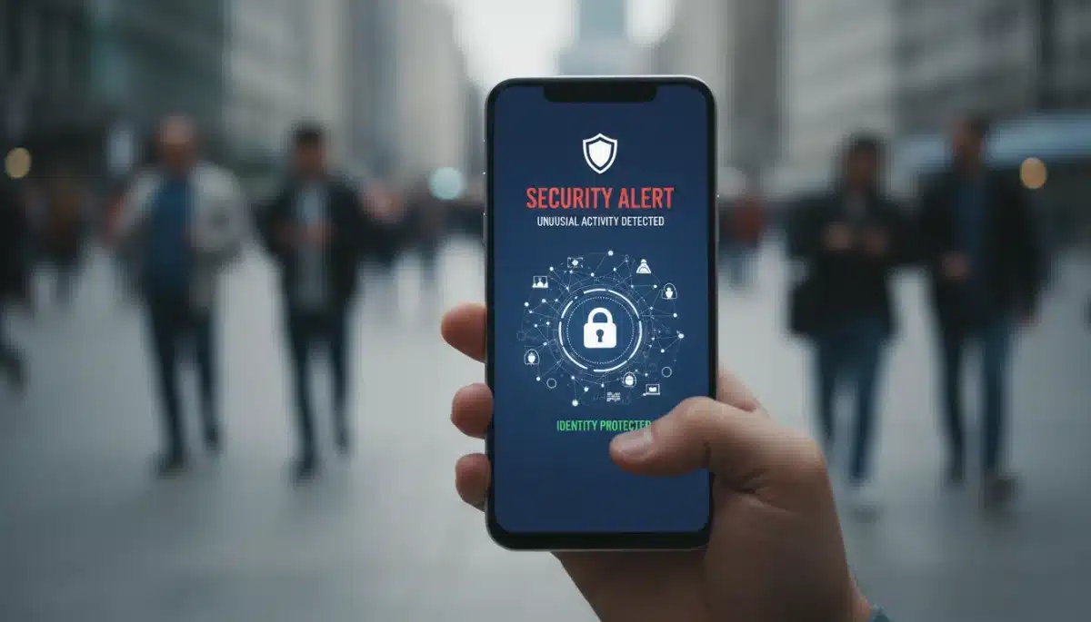 Smartphone displaying identity protection app.