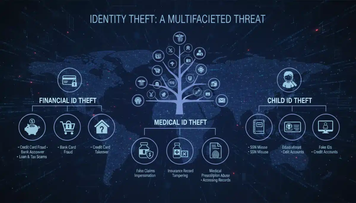 Infographic showing different types of identity theft.
